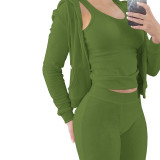 Women's Autumn/Winter Fleece Vest Hooded Three-Piece