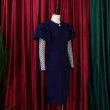 Women'S Fall/Winter Mesh And Pleated Plus Size Ol Chic Career Dress