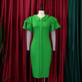 Women'S Fall/Winter Mesh And Pleated Plus Size Ol Chic Career Dress