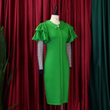 Women'S Fall/Winter Mesh And Pleated Plus Size Ol Chic Career Dress