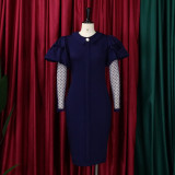 Women'S Fall/Winter Mesh And Pleated Plus Size Ol Chic Career Dress