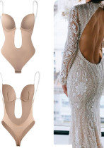 Tight Fitting Bodysuit Deep V Neck U Low Back Low Waist Thong Ladies Sheer Strap Push Up Bra Shapewear