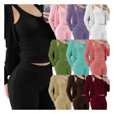 Women's Autumn/Winter Fleece Vest Hooded Three-Piece