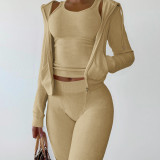 Women's Autumn/Winter Fleece Vest Hooded Three-Piece