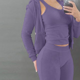 Women's Autumn/Winter Fleece Vest Hooded Three-Piece