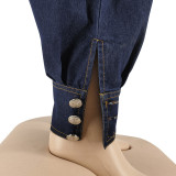 Fall Plus Size Women's Wash Denim Long Jumpsuit