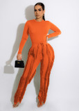 Women autumn and winter long-sleeved Bodysuit + fringed Pant two-piece set