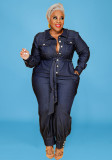 Fall Plus Size Women's Wash Denim Long Jumpsuit