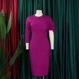 Plus Size Ladies' High Waist Ruffled Chic Bodycon Pencil Dress