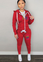 Plus Size Fall/Winter Women's Zipper Print Two Piece Hoodies Plus Size Fall/Winter Women's Zipper Print Two Piece Hoodies