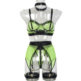 Funny Underwear Four Piece Large Mesh Patchwork with Steel Ring Halter Neck Classic Underwear
