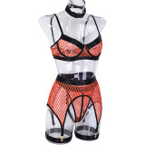 Funny Underwear Four Piece Large Mesh Patchwork with Steel Ring Halter Neck Classic Underwear