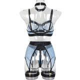 Funny Underwear Four Piece Large Mesh Patchwork with Steel Ring Halter Neck Classic Underwear