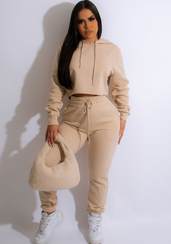 Women's fashion sexy cropped solid color sports two-piece suit