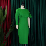 Plus Size Ladies' High Waist Ruffled Chic Bodycon Pencil Dress