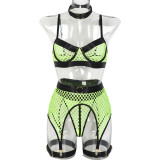 Funny Underwear Four Piece Large Mesh Patchwork with Steel Ring Halter Neck Classic Underwear