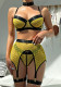 Funny Underwear Four Piece Large Mesh Patchwork with Steel Ring Halter Neck Classic Underwear