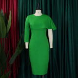 Plus Size Ladies' High Waist Ruffled Chic Bodycon Pencil Dress