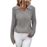Women Turndown Collar Round Neck Sweater