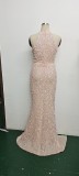 Summer Elegant Sequins Sleeveless Halter Split Evening Dress