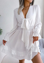 Women Casual Tie Ruffle Edge Dress