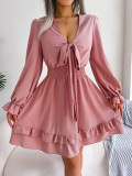 Women Casual Tie Ruffle Edge Dress