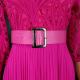 Women'S Chic Solid Color Lace Crochet Cutout Pleated Dress