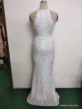 Summer Elegant Sequins Sleeveless Halter Split Evening Dress