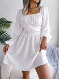 Women Casual Solid Ruffle Edge Square Neck Dress