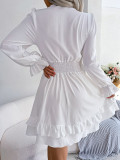 Women Casual Tie Ruffle Edge Dress