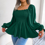 Women Casual Ruffle Edge Square Neck Long Sleeve chiffon Top