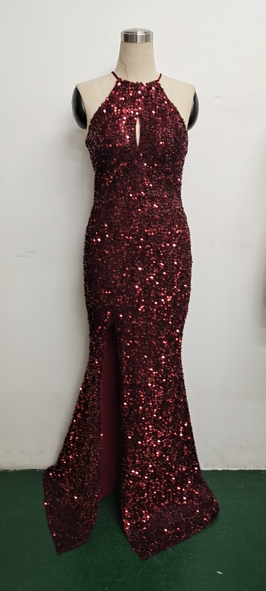 Summer Elegant Sequins Sleeveless Halter Split Evening Dress