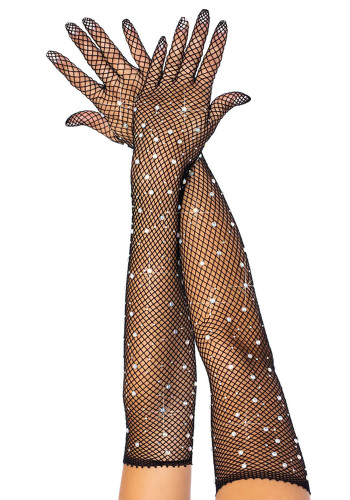 Women Sexy Beaded Fishnet Gloves