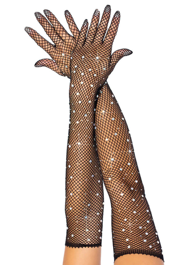 Women Sexy Beaded Fishnet Gloves