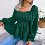 Women Casual Ruffle Edge Square Neck Long Sleeve chiffon Top
