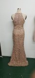 Summer Elegant Sequins Sleeveless Halter Split Evening Dress