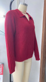 Women Turndown Collar Round Neck Sweater
