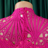 Women'S Chic Solid Color Lace Crochet Cutout Pleated Dress