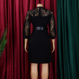 Women'S Chic Solid Color Lace Crochet Cutout Pleated Dress