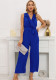Women Summer Sleeveless V-Neck Ruffle Pleated Jumpsuit