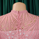 Women'S Chic Solid Color Lace Crochet Cutout Pleated Dress