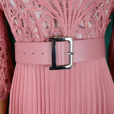 Women'S Chic Solid Color Lace Crochet Cutout Pleated Dress