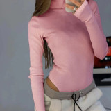 Autumn and Winter Slim Knitting High Neck Basic T-shirt Long Sleeve Ribbed Women's Jumpsuit