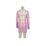 Women's Sexy Hollow Thin Long Sleeve Top Round Neck Hollow Back Dress
