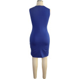 Women's Beaded Embroidery Round Neck Sleeveless See Through Sexy Nightclub Dress