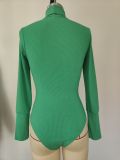 Autumn and Winter Slim Knitting High Neck Basic T-shirt Long Sleeve Ribbed Women's Jumpsuit