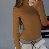 Autumn and Winter Slim Knitting High Neck Basic T-shirt Long Sleeve Ribbed Women's Jumpsuit