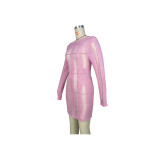 Women's Sexy Hollow Thin Long Sleeve Top Round Neck Hollow Back Dress