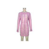 Women's Sexy Hollow Thin Long Sleeve Top Round Neck Hollow Back Dress