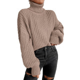 Autumn and Winter Fashion Shoulder Drop Long Sleeve Knitting Loose Pullover High Neck Sweater